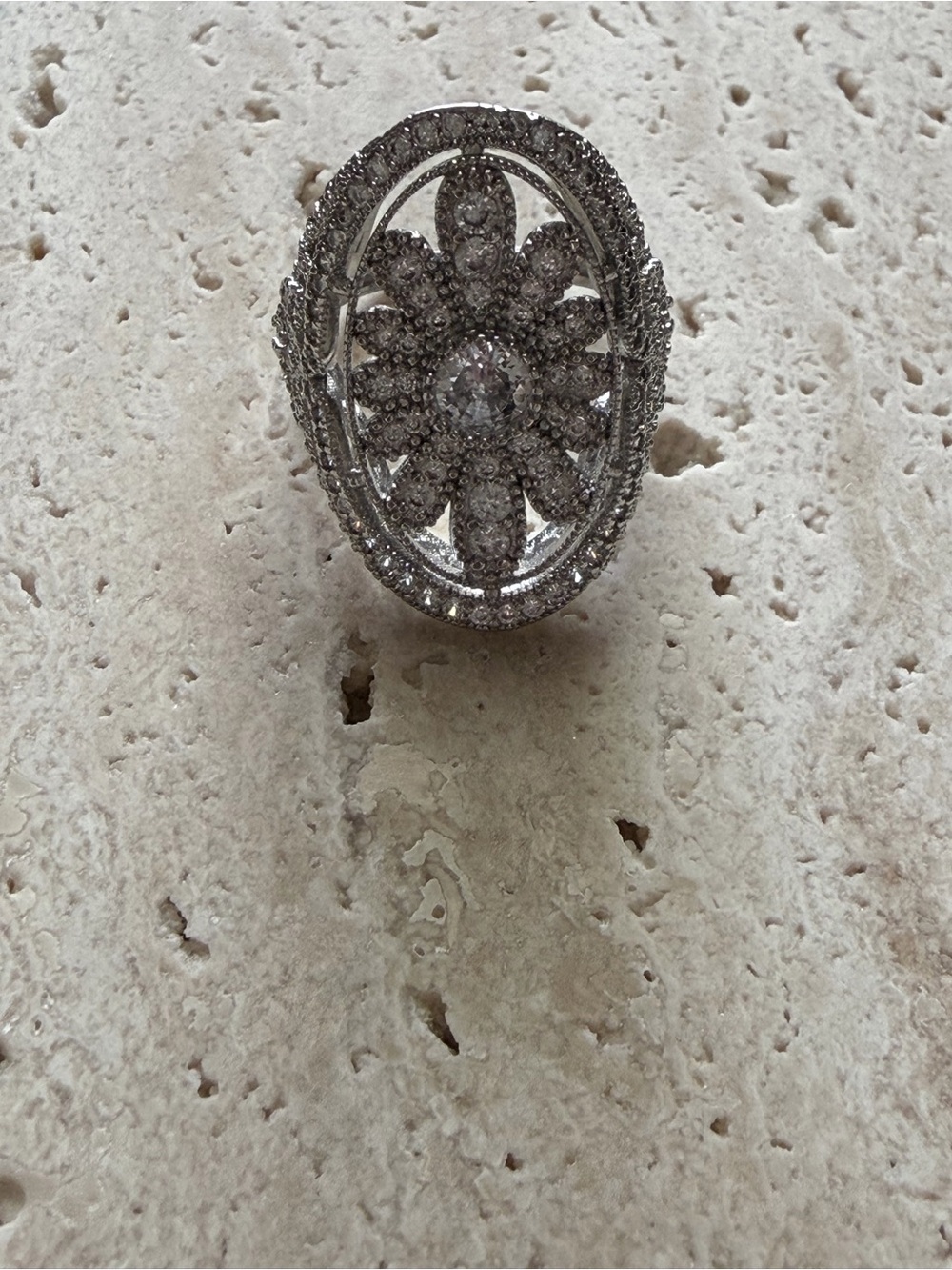 Silver Floral Pavé Cocktail Ring - Fashion Jewelry